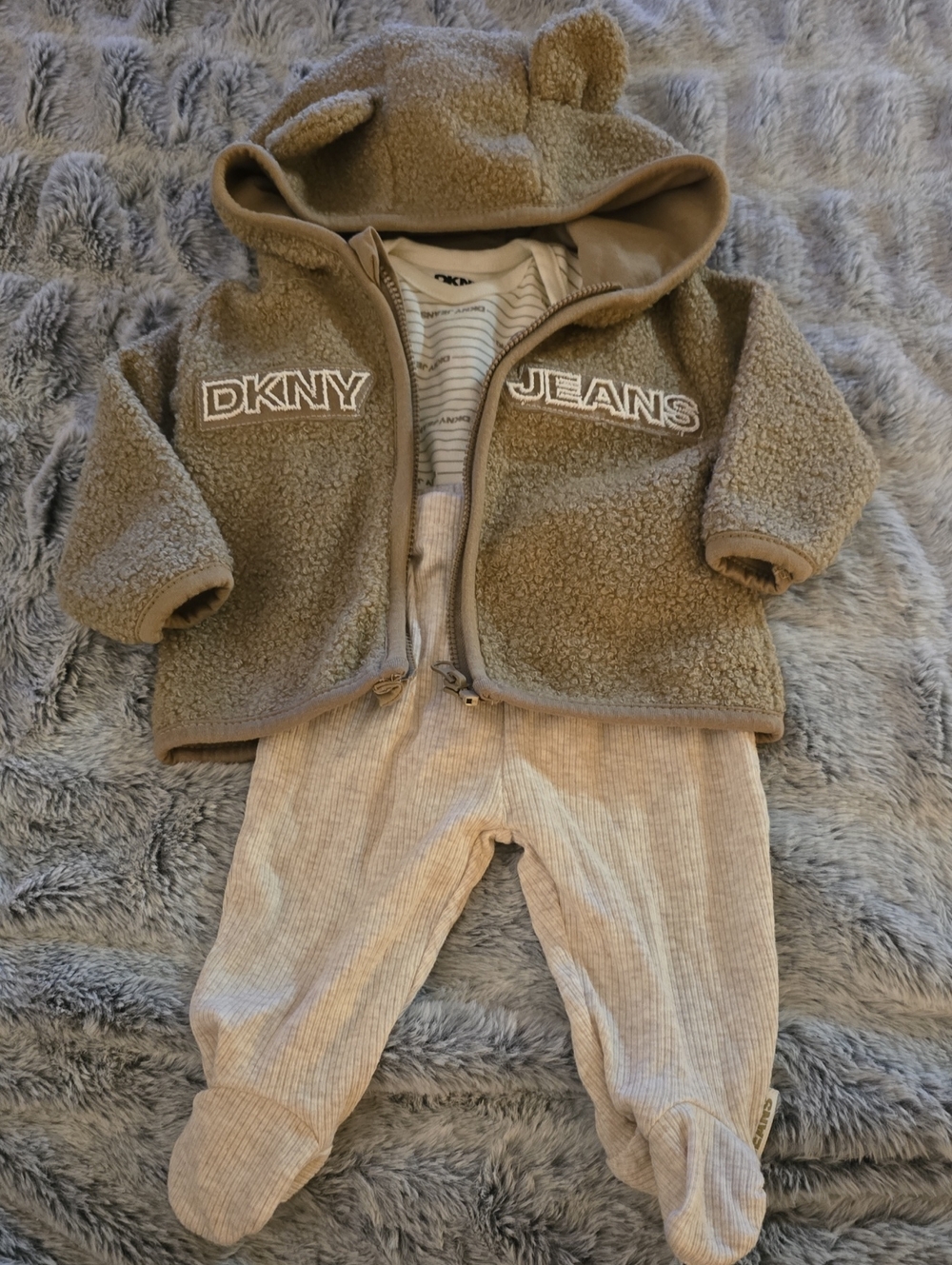 DKNY Kids Taupe Sherpa Hoodie Jacket with Cream Footed Pants